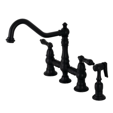 Kingston Brass KS3270PKLBS Duchess Bridge Kitchen Faucet W/ Brass Sprayer, Matte Black KS3270PKLBS